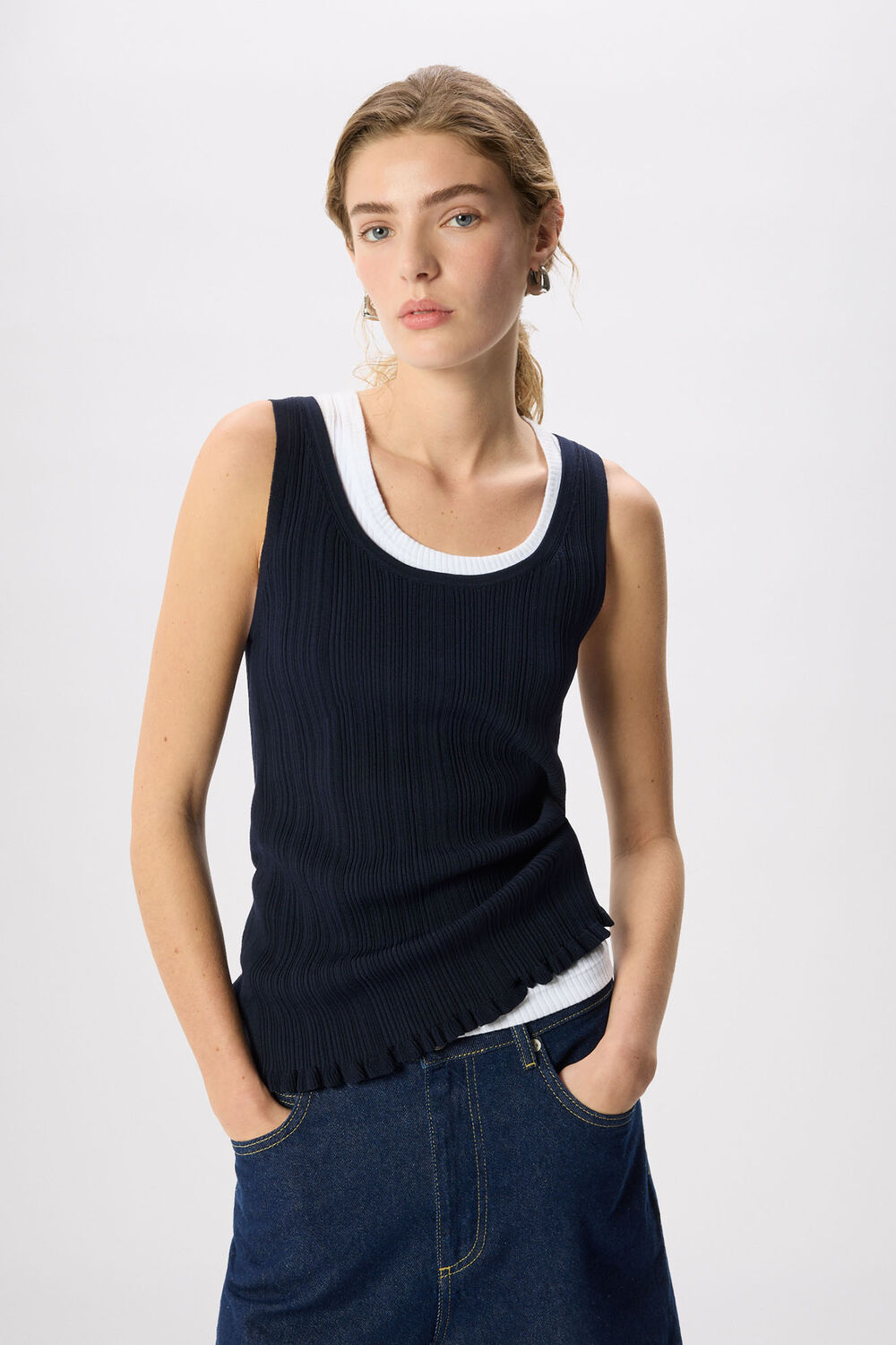 Navy Frill Hem Knitted Vest