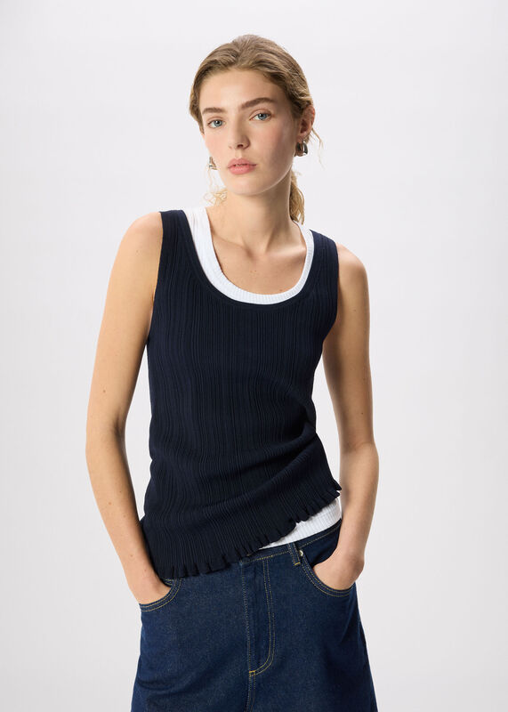 Navy Frill Hem Knitted Vest