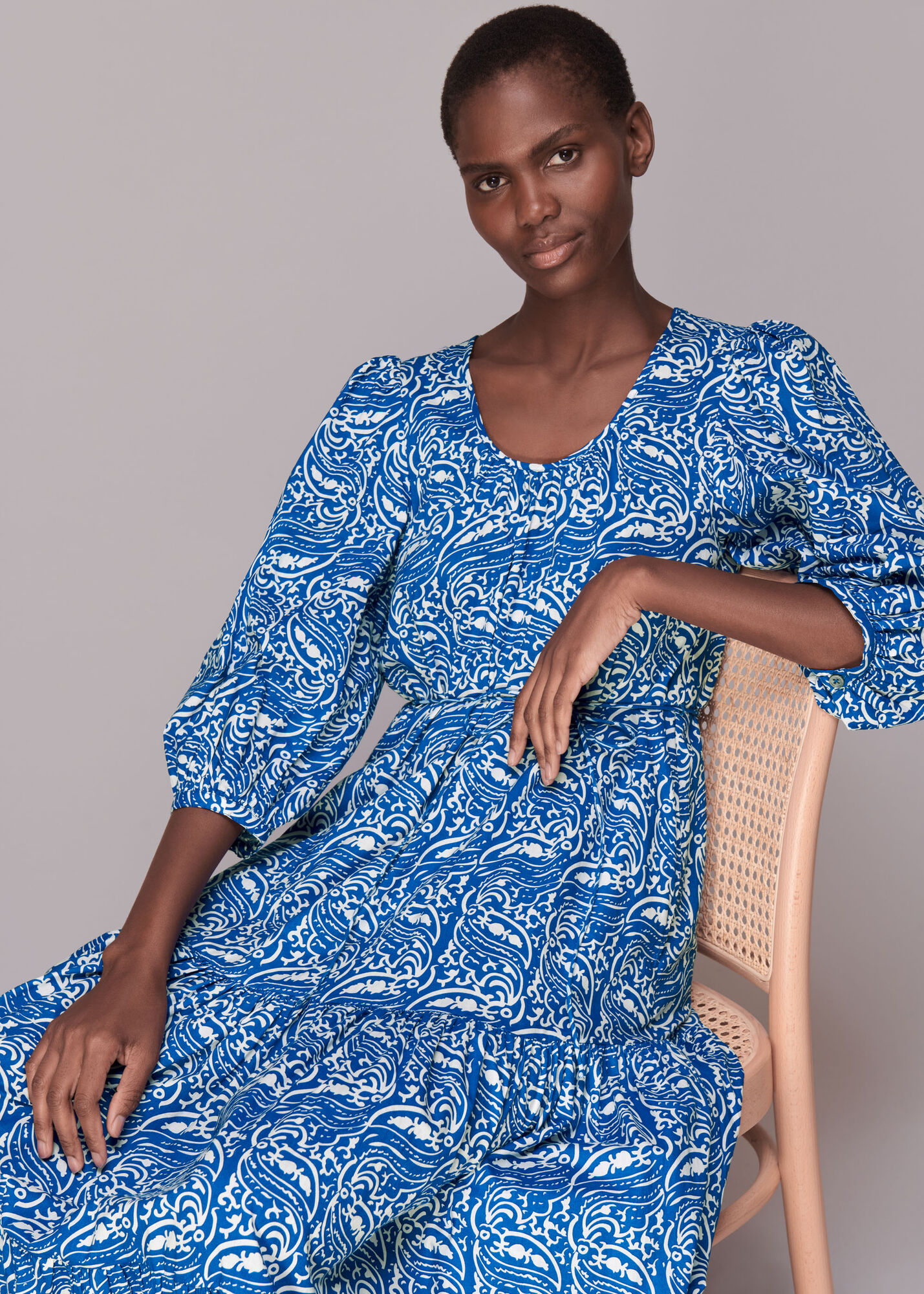 Blue/Multi Chaina Print Trapeze Dress WHISTLES