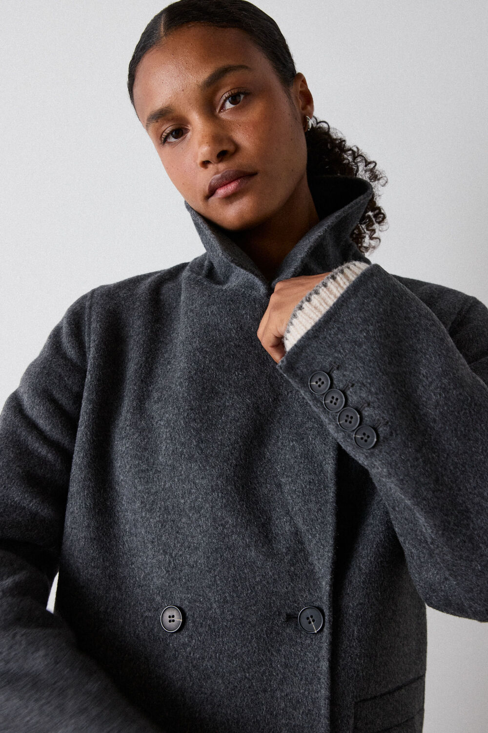 Grey Relaxed Double Faced Coat