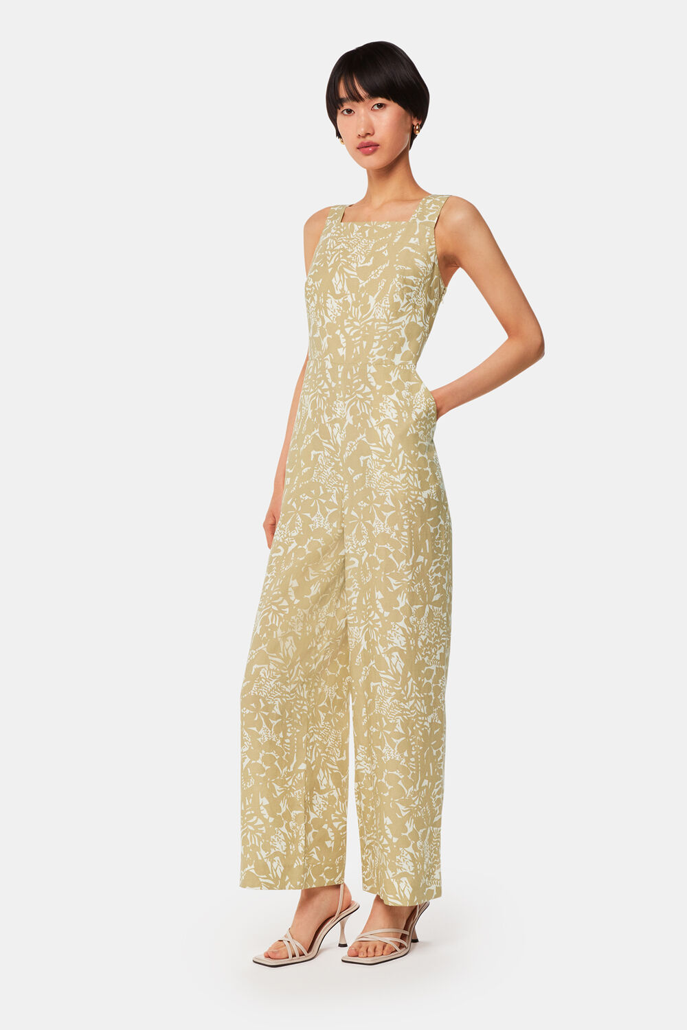 Khaki Tropical Leaves Jumpsuit