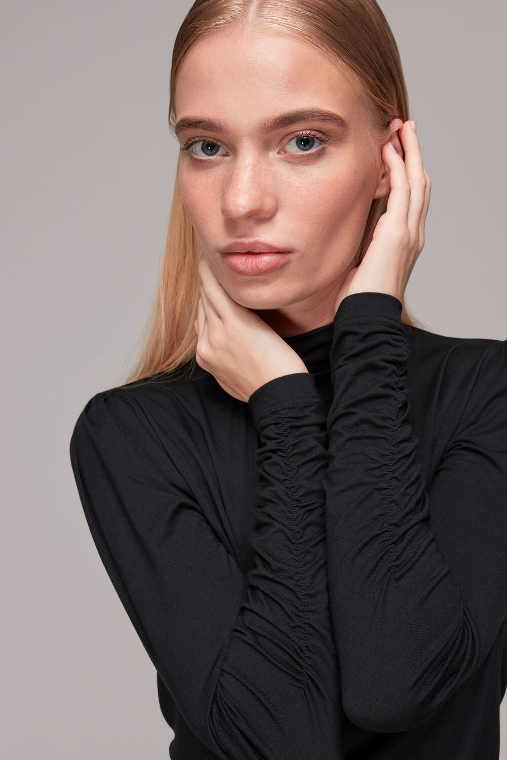 High Neck Ruched Sleeve Top