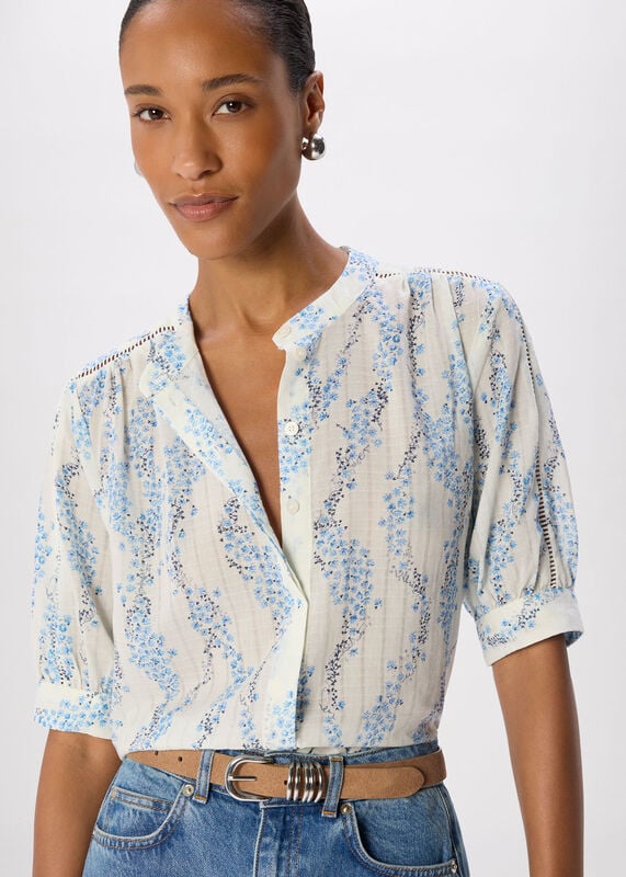 Blue Ditsy Stem Textured Shirt