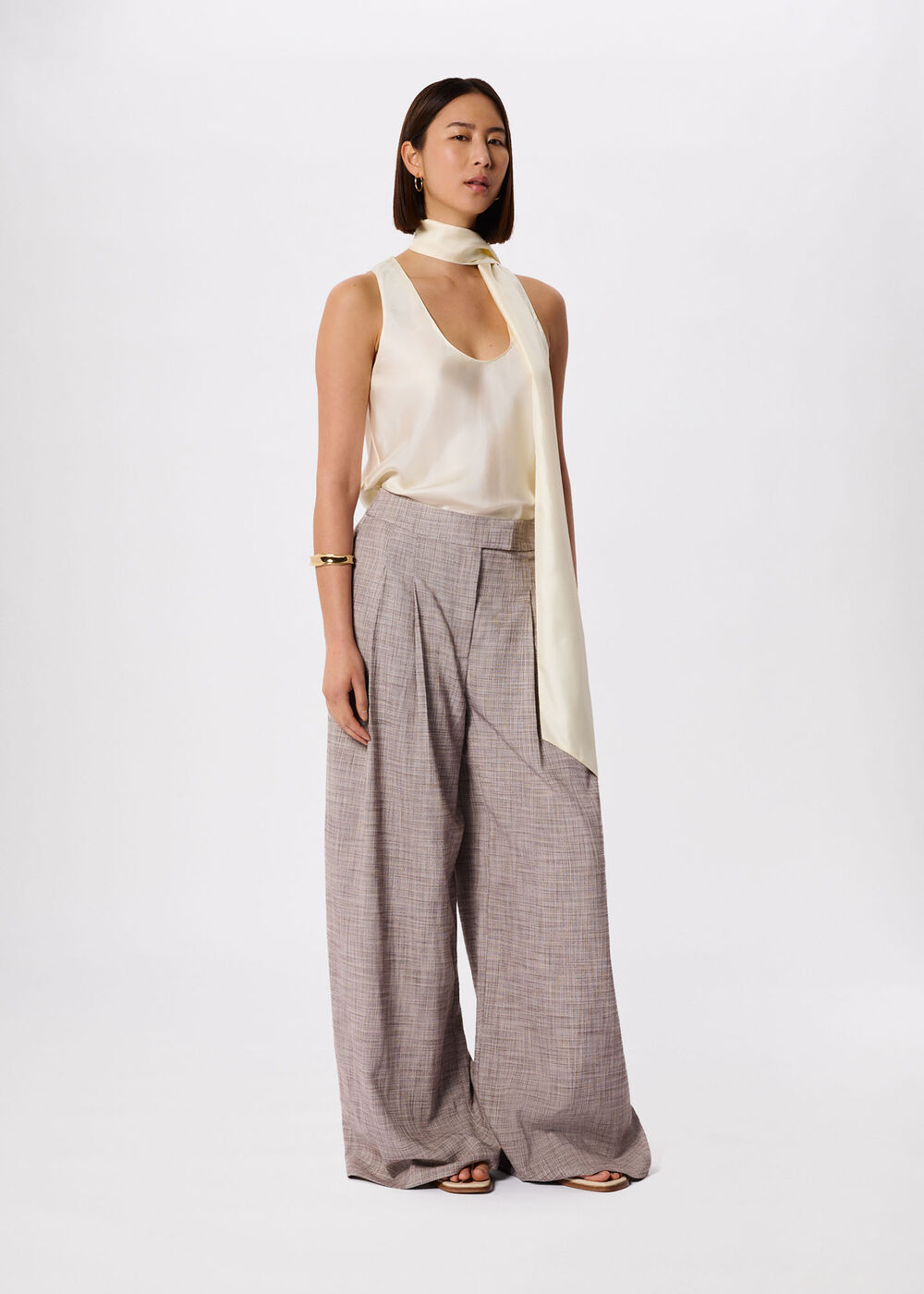 Check Pleat Wide Leg Trouser