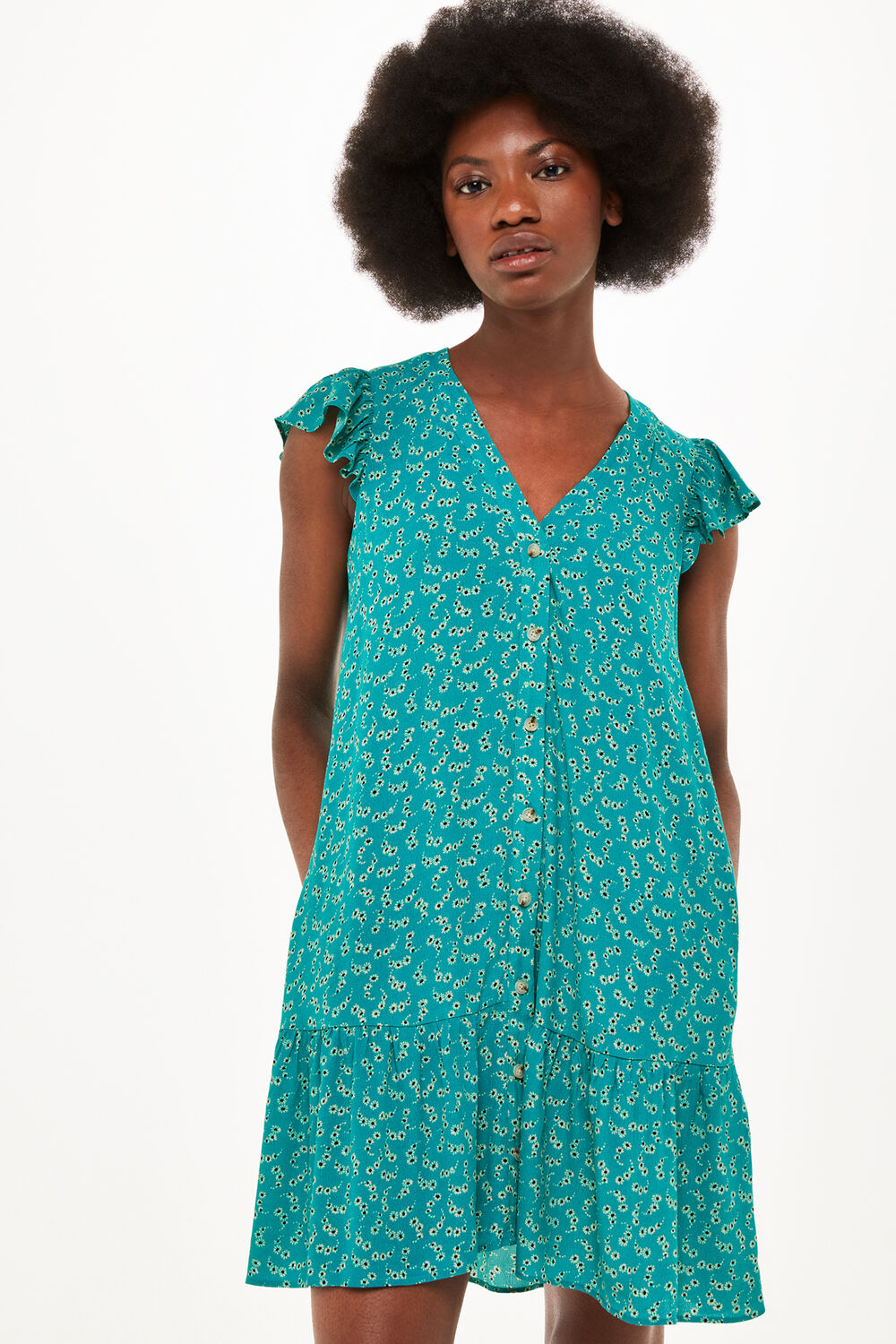 Green Floral Crescent Flippy Dress
