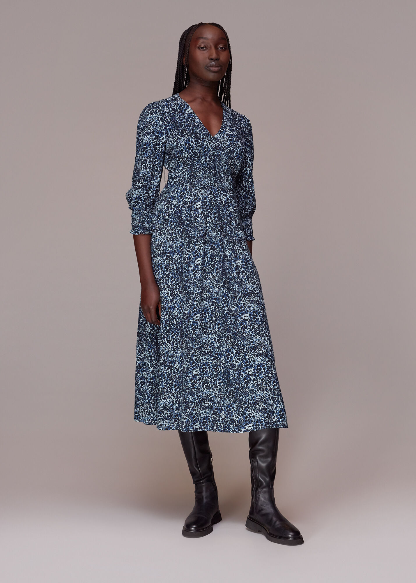 Long sleeve leopard clearance print midi dress