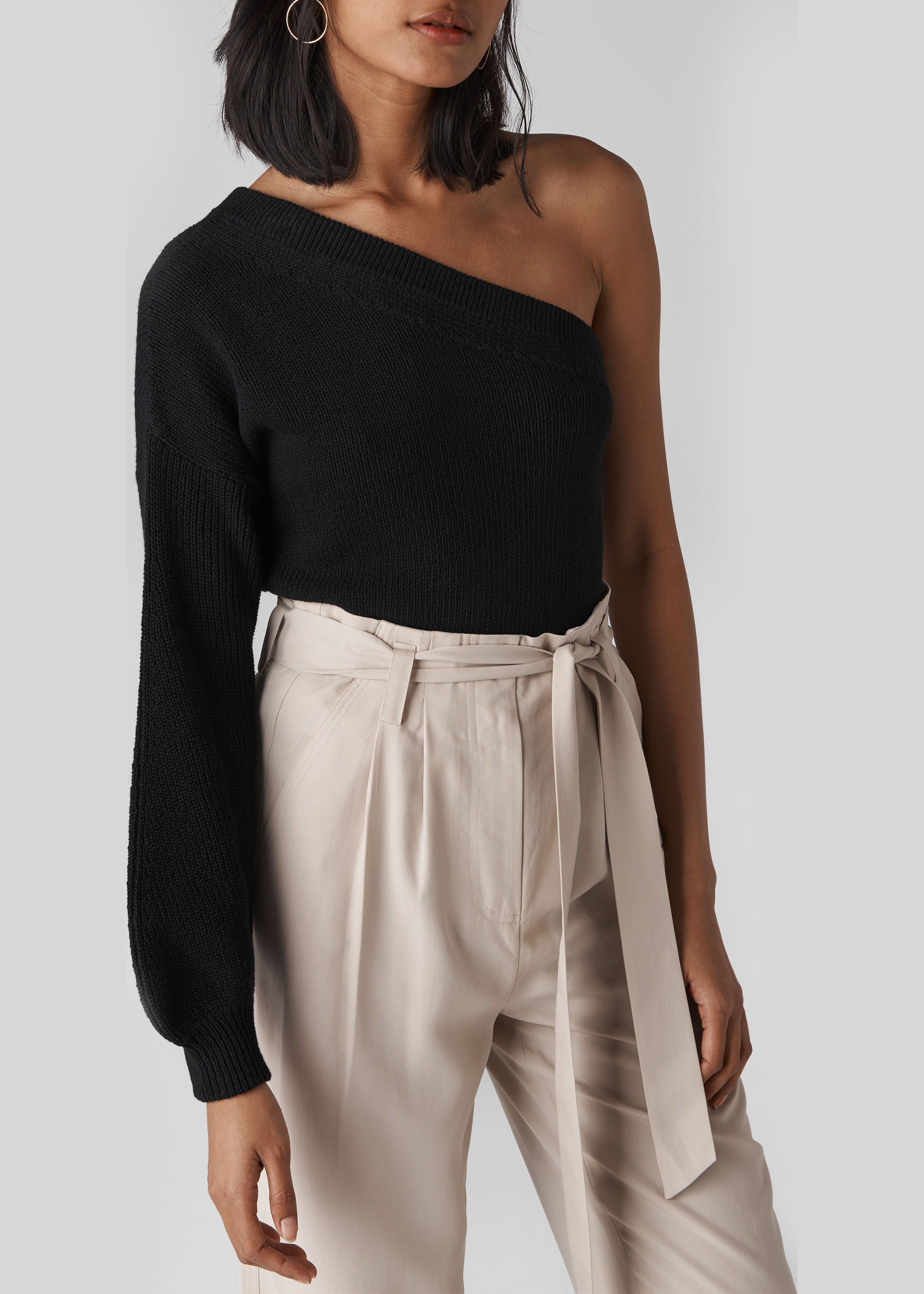 Black One Shoulder Blouson Knit
