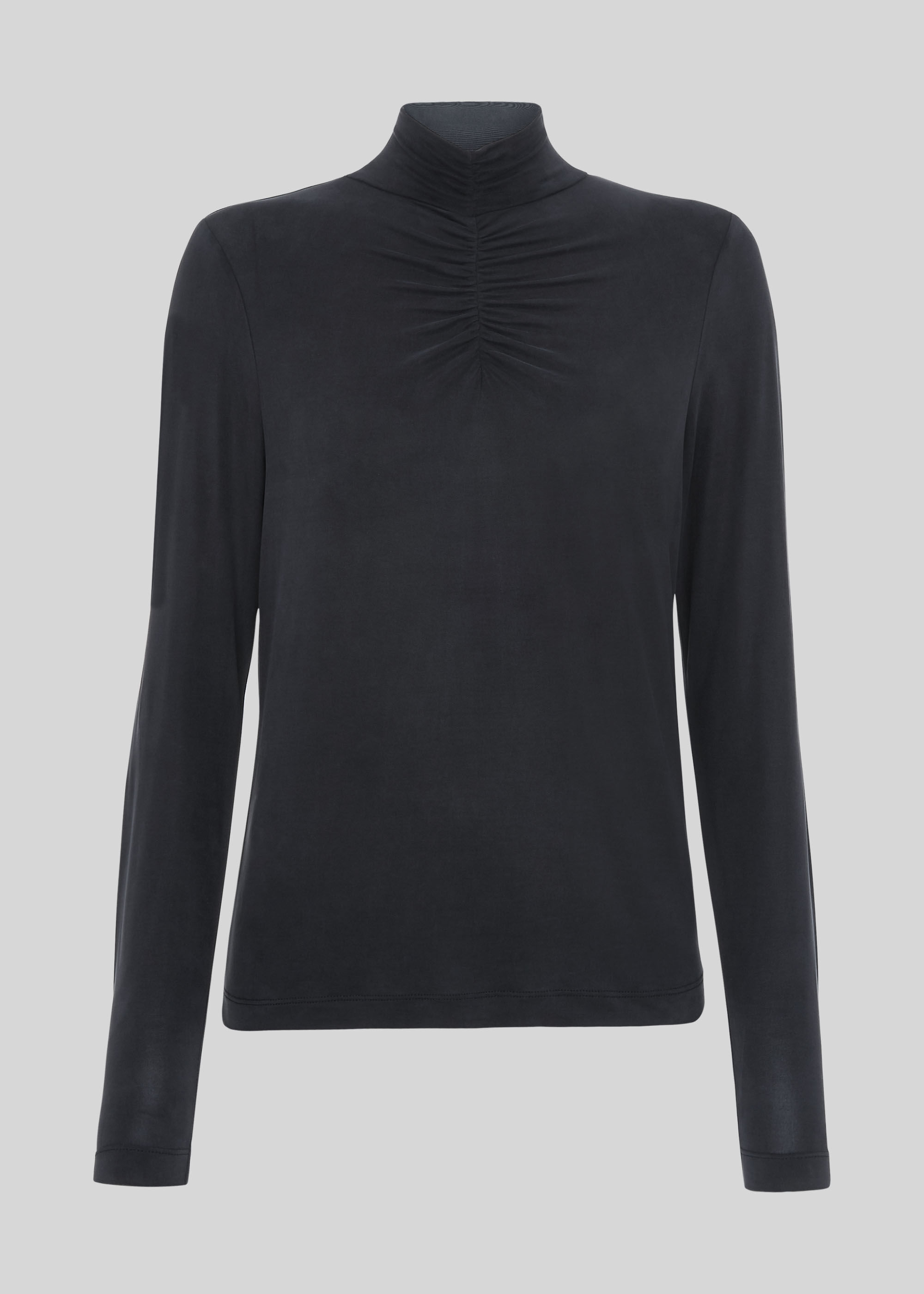 Black High Neck Gathered Cupro Top | WHISTLES |
