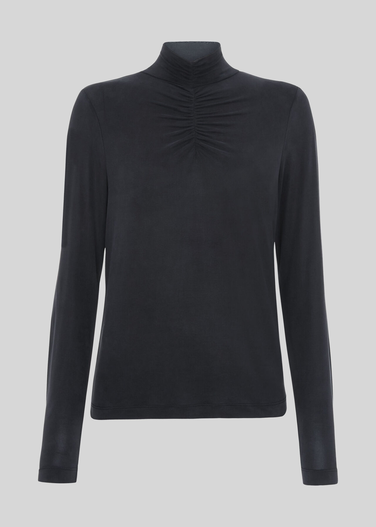 Black High Neck Gathered Cupro Top | WHISTLES
