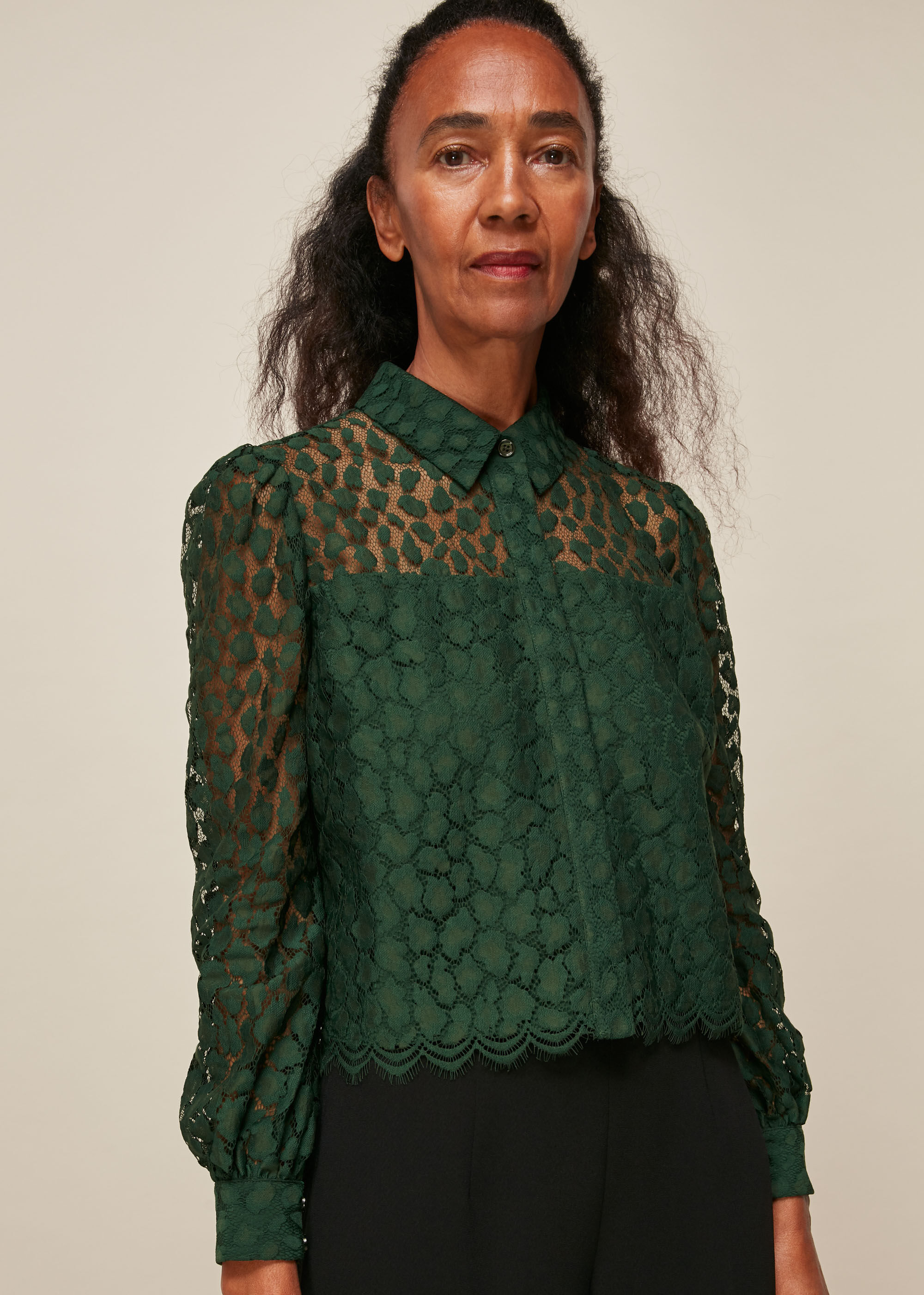 Dark Green Animal Lace Shirt | WHISTLES |