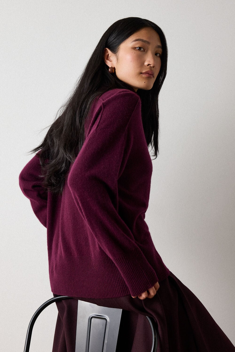 Burgundy Cashmere Seam Roll Neck Knit