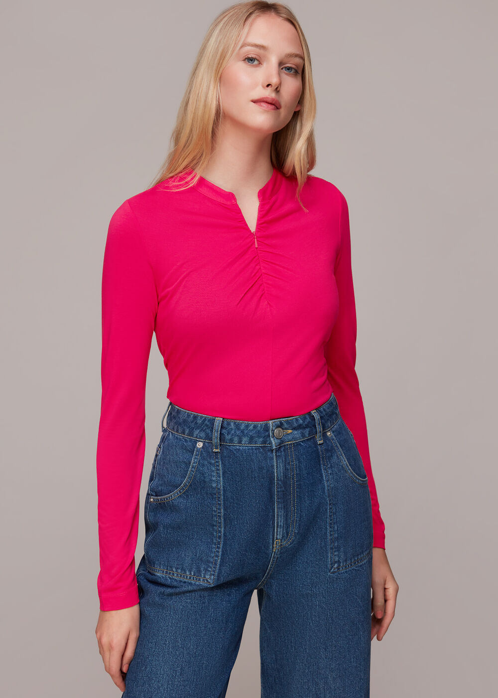 Ruched Zip Neck Top