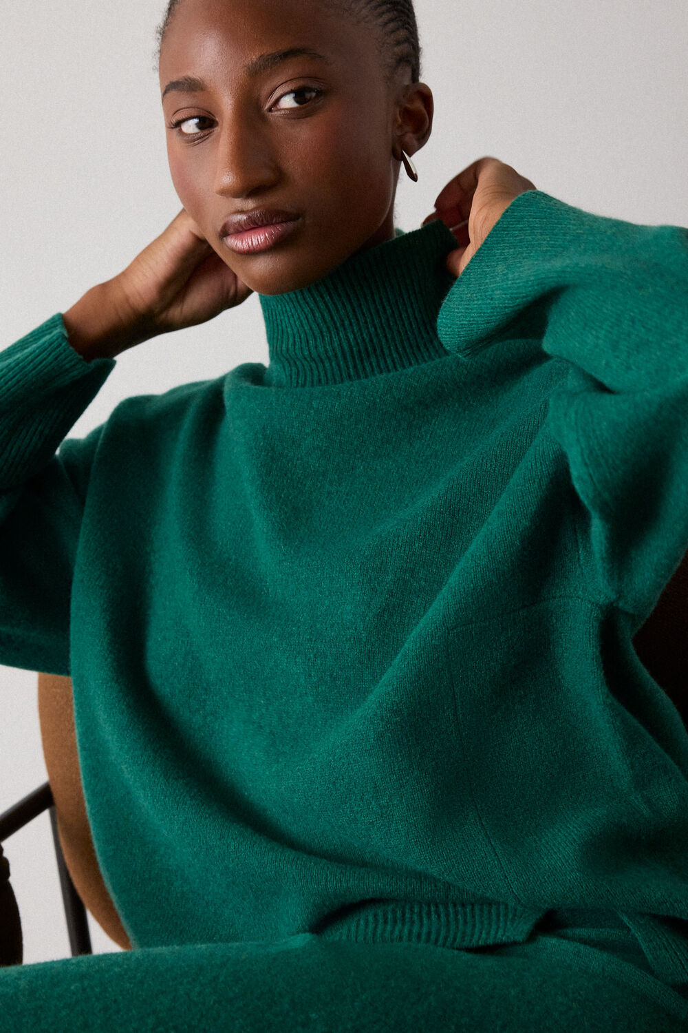 Green Wool Seam Detail Funnel Knit