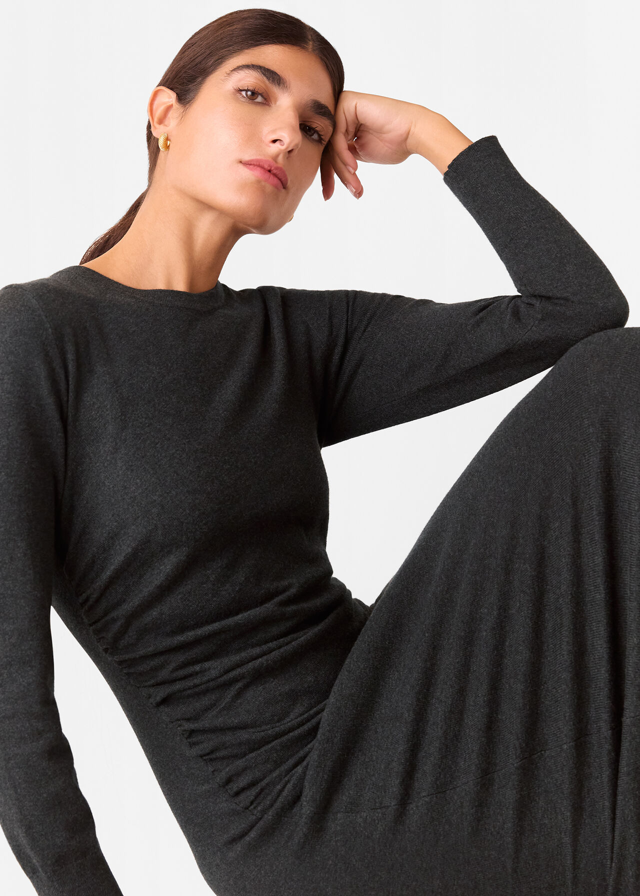 Gathered Side Midi Knit Dress