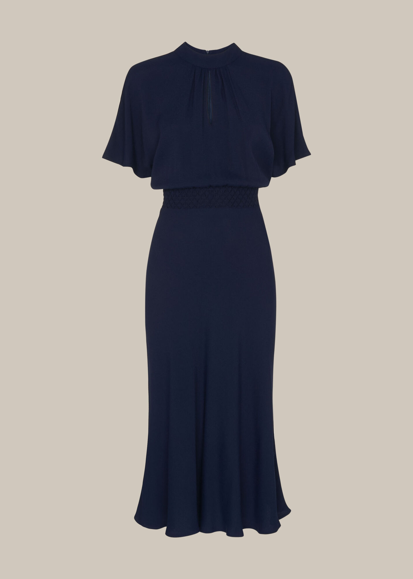 Navy Shirred Waist Midi Dress WHISTLES Whistles US