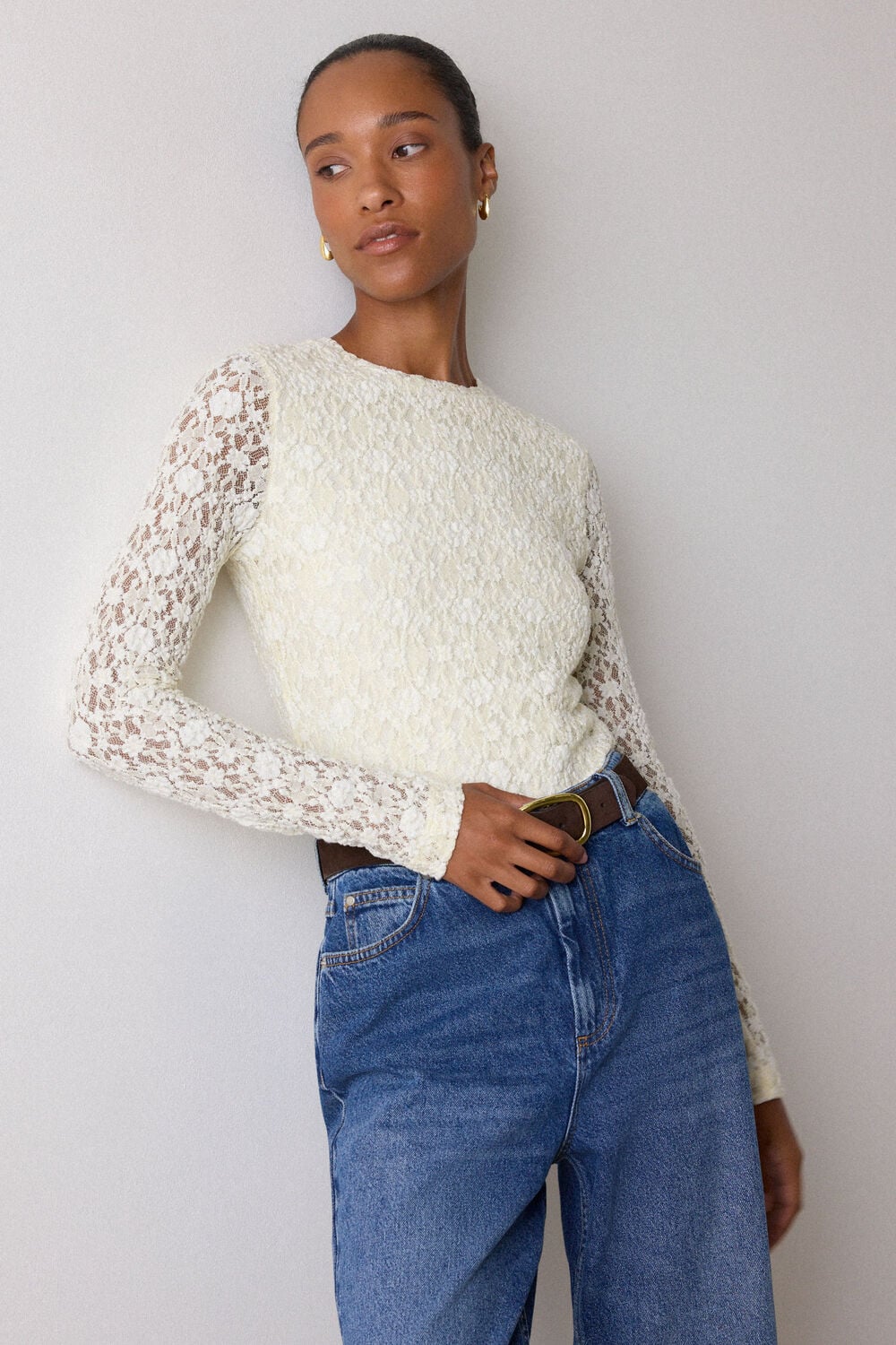 Ivory Lace Detail Jersey Top