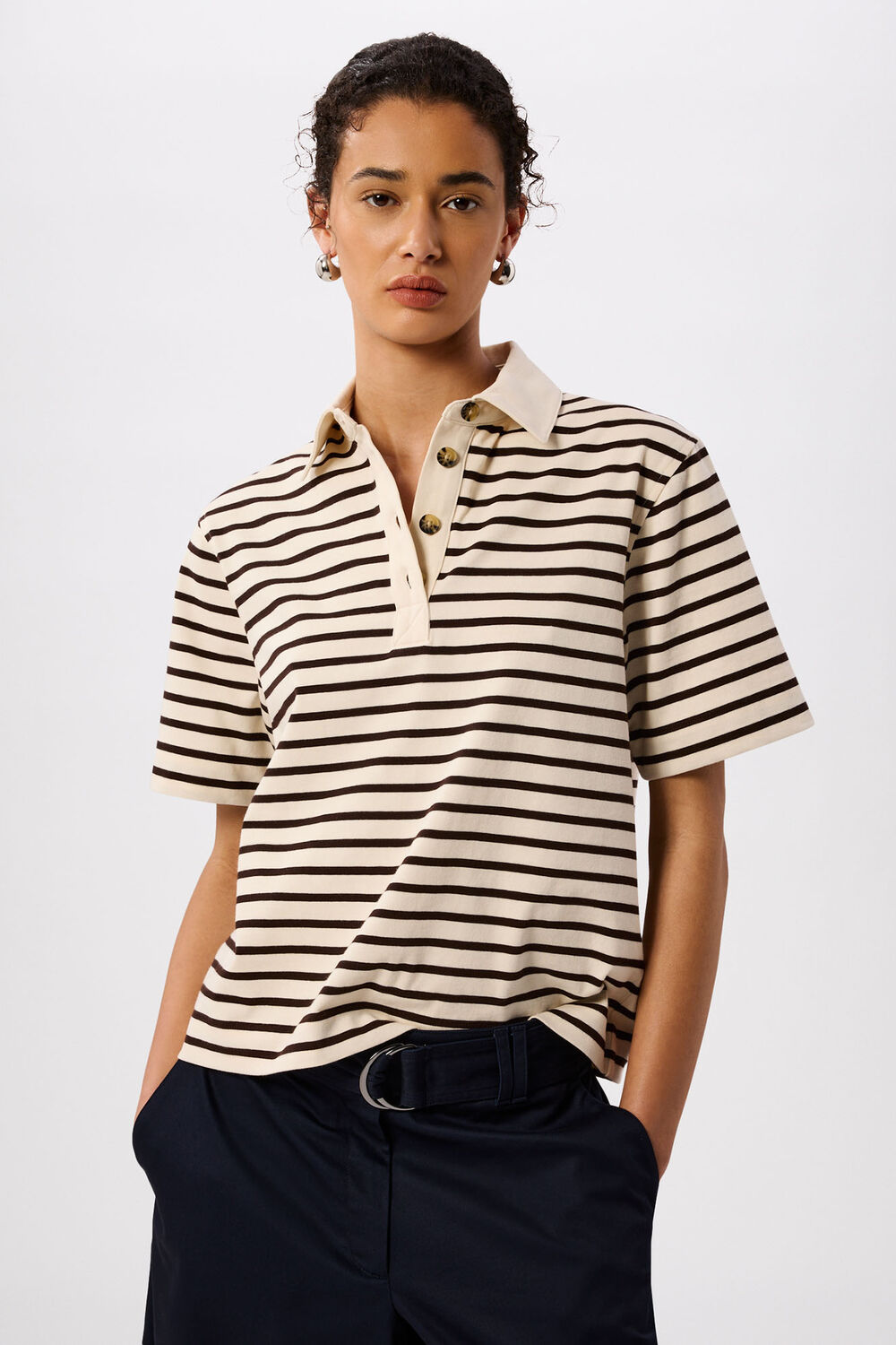 Ivory Short Sleeve Stripe Polo