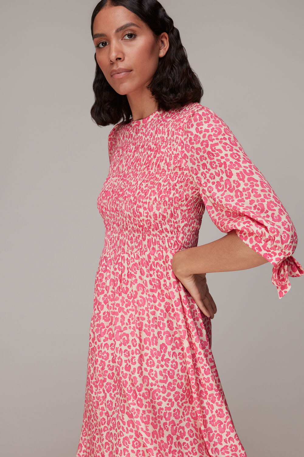 Cheetah Print Shirred Dress