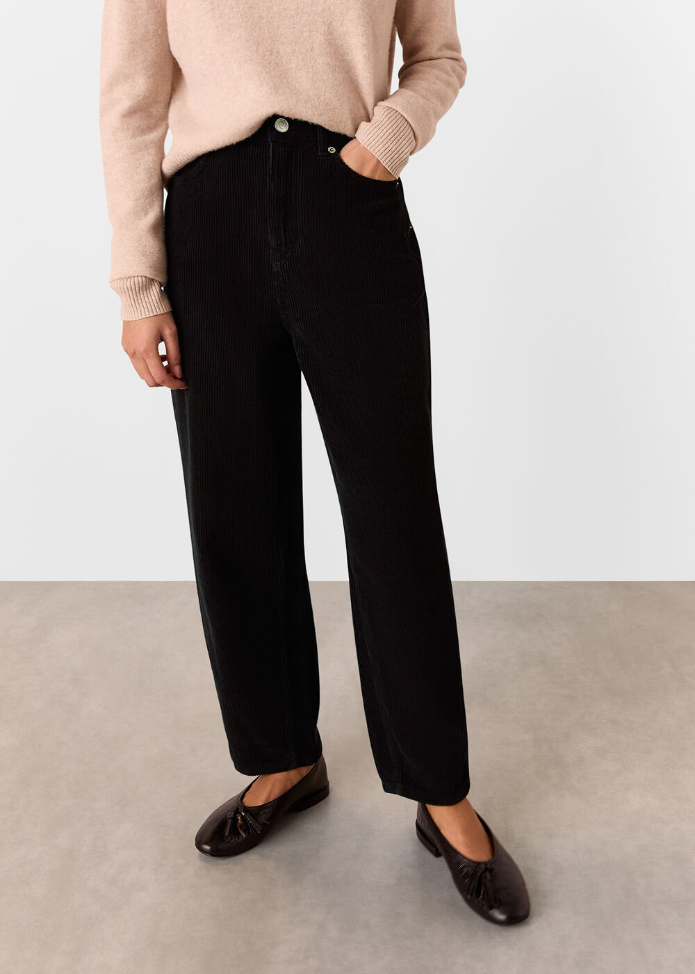 Petite High Waist Cord Barrel Jean