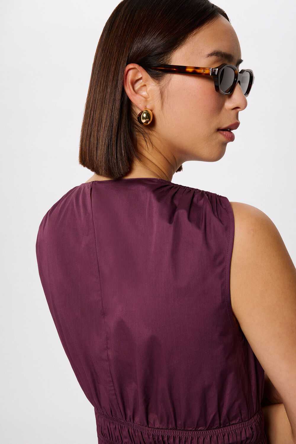Plum Cotton Shirred Tank