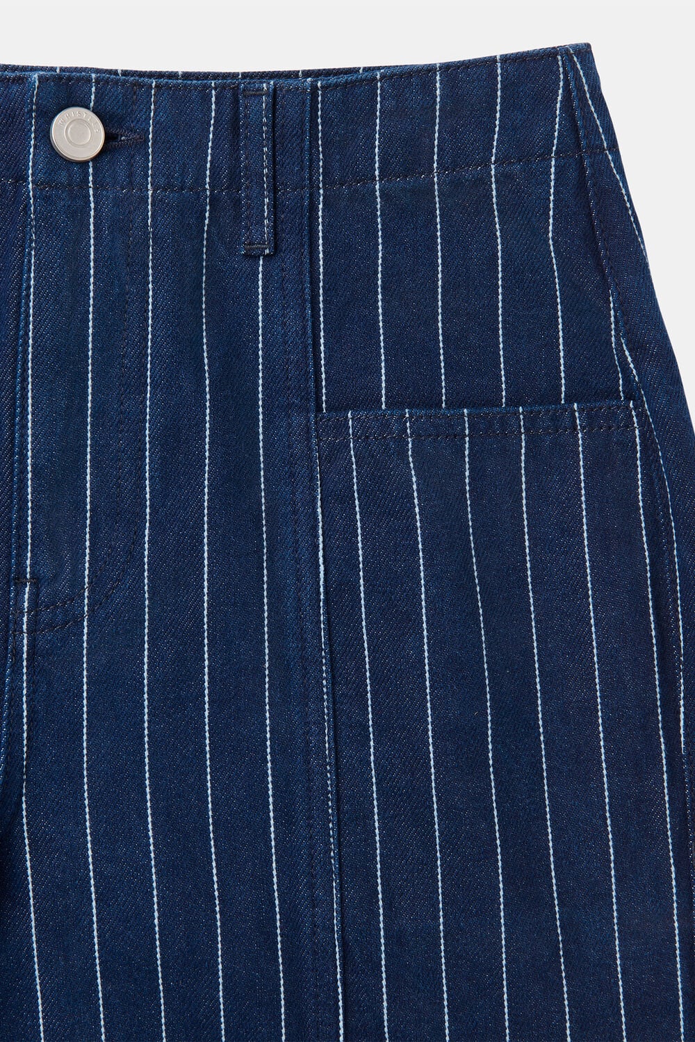 Navy Pinstripe Barrel Leg Jean