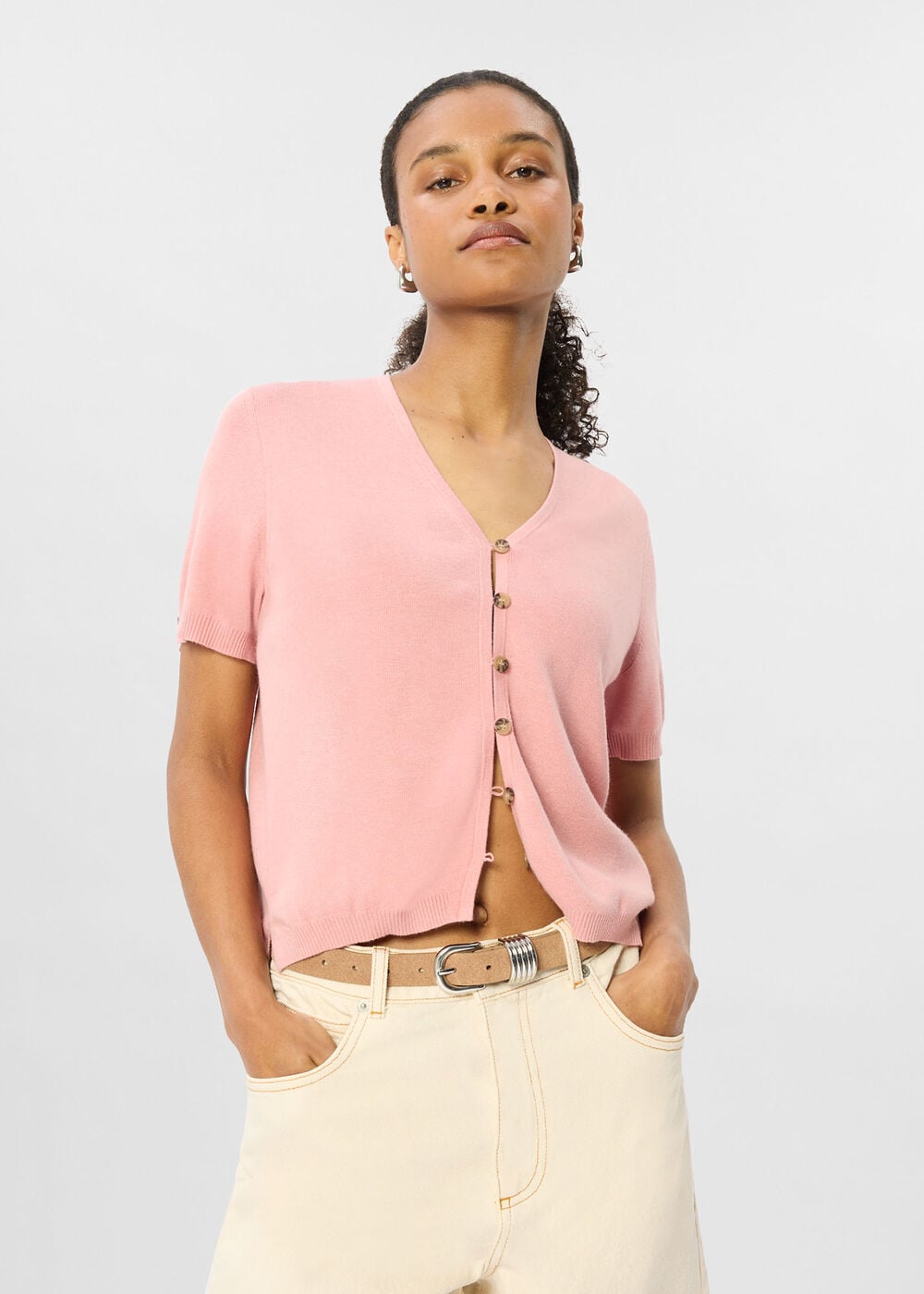 Short Sleeve Button Front Knit