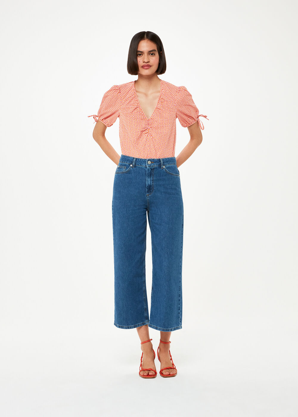 Ditsy Square Ruched Front Top