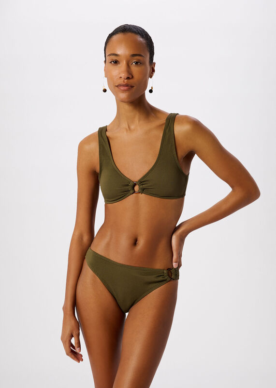 Khaki Ring Detail Bikini Bottom