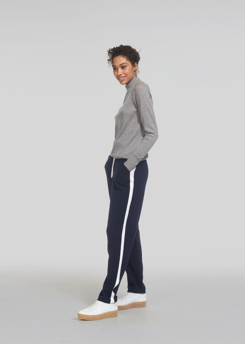 Stripe Cashmere Mix Jogger Navy