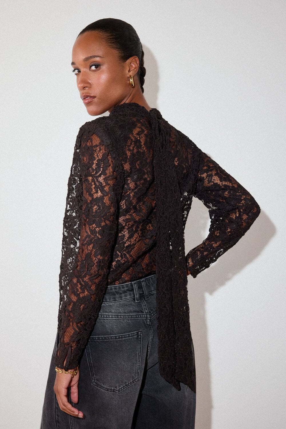 Chocolate Lace Power Shoulder Top
