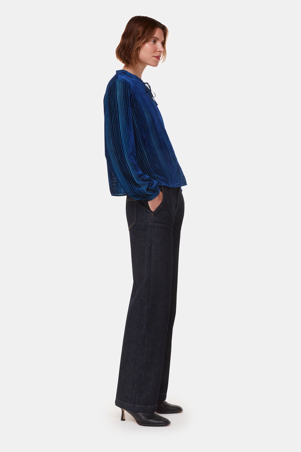 Devore Stripe Velvet Blouse
