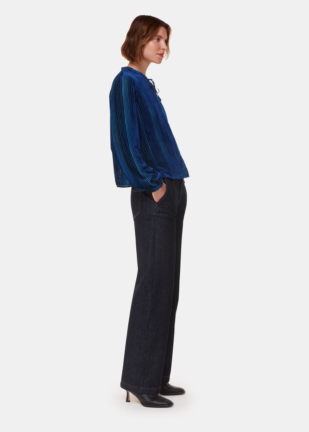 Devore Stripe Velvet Blouse