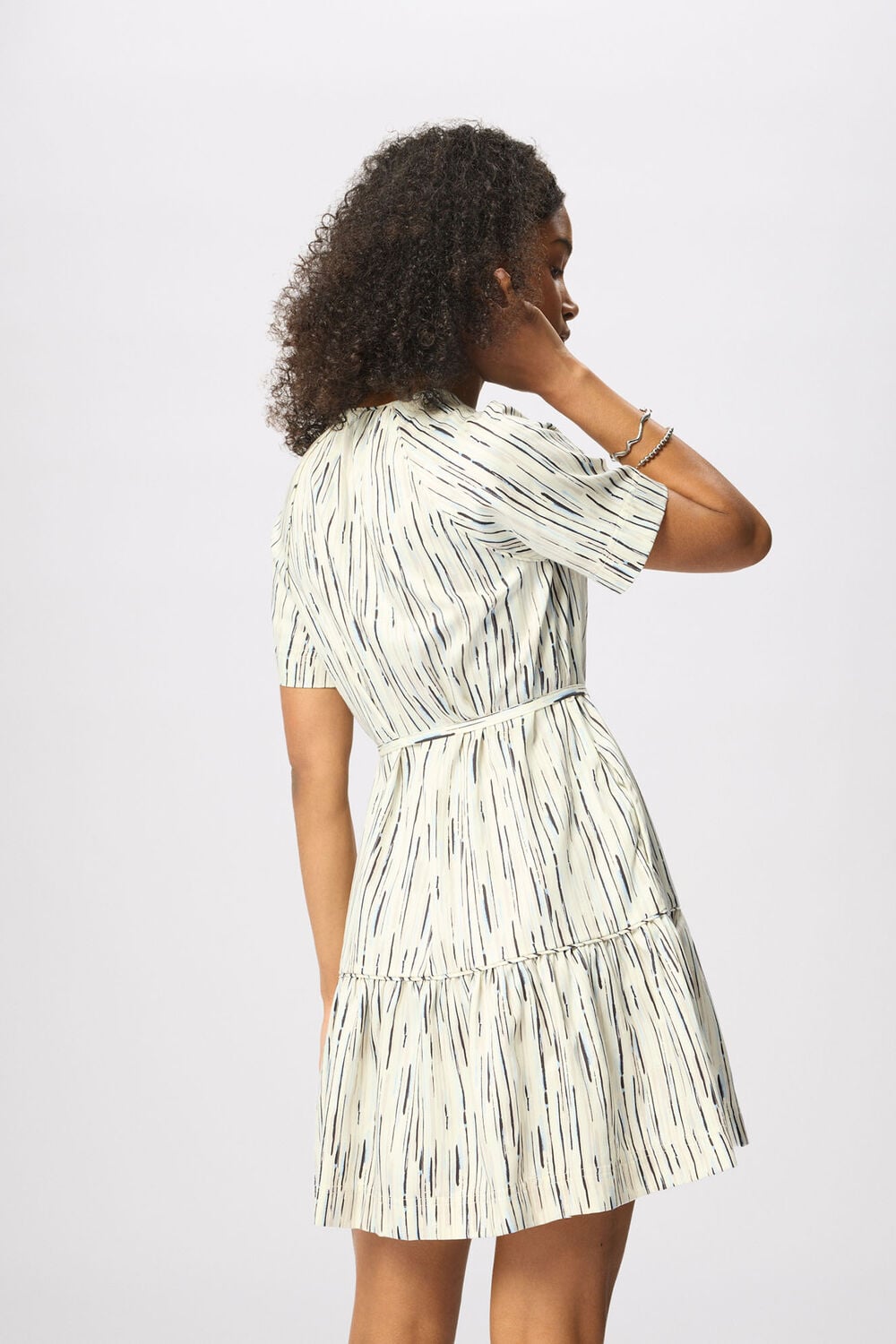 Ivory Abstract Stripe Short Dress