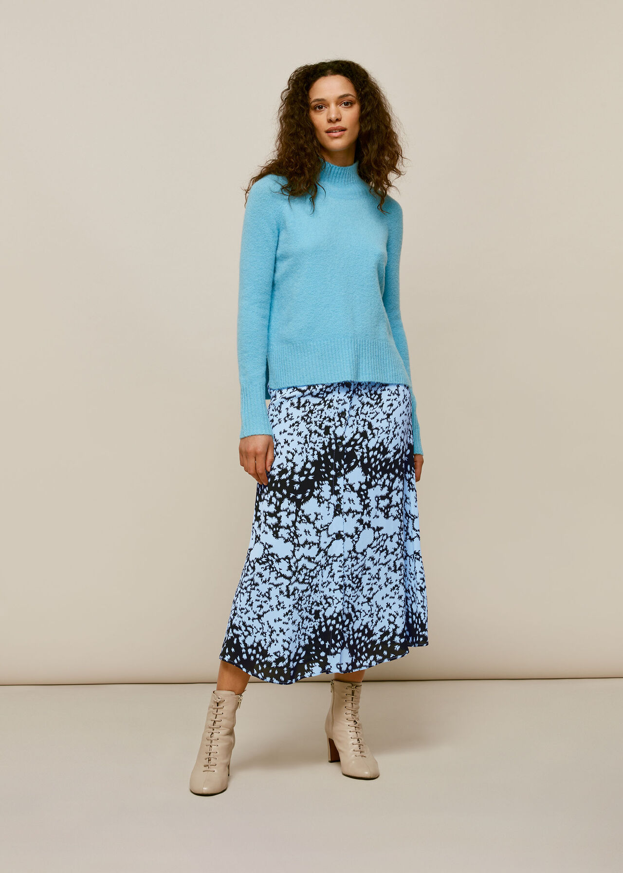 Floral Animal Button Skirt Blue/Multi