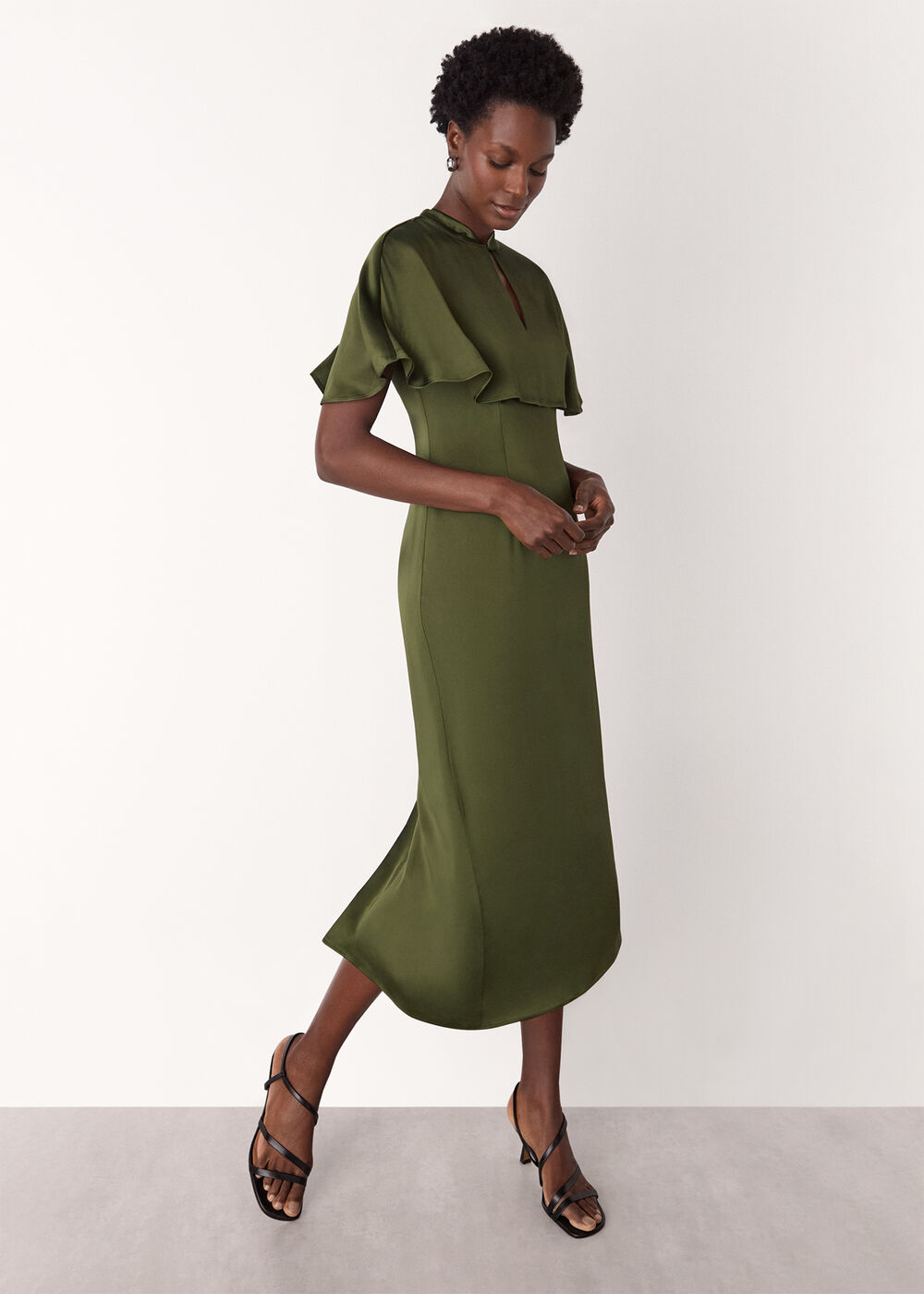Cape Satin Midi Dress