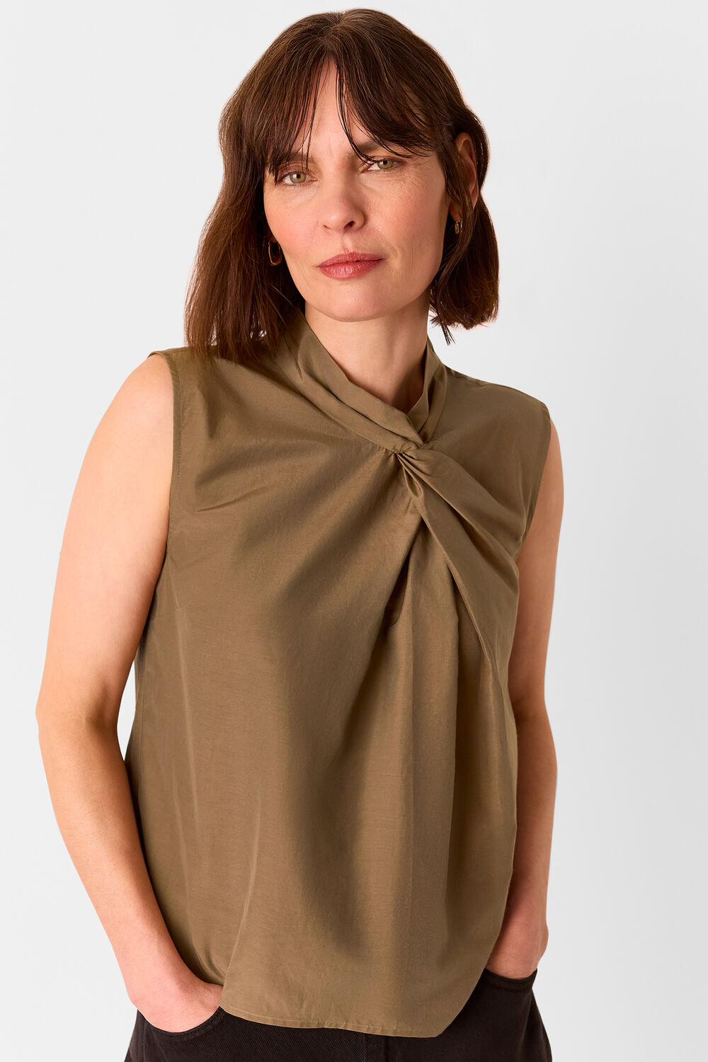Taupe Bea Twist Front Tank