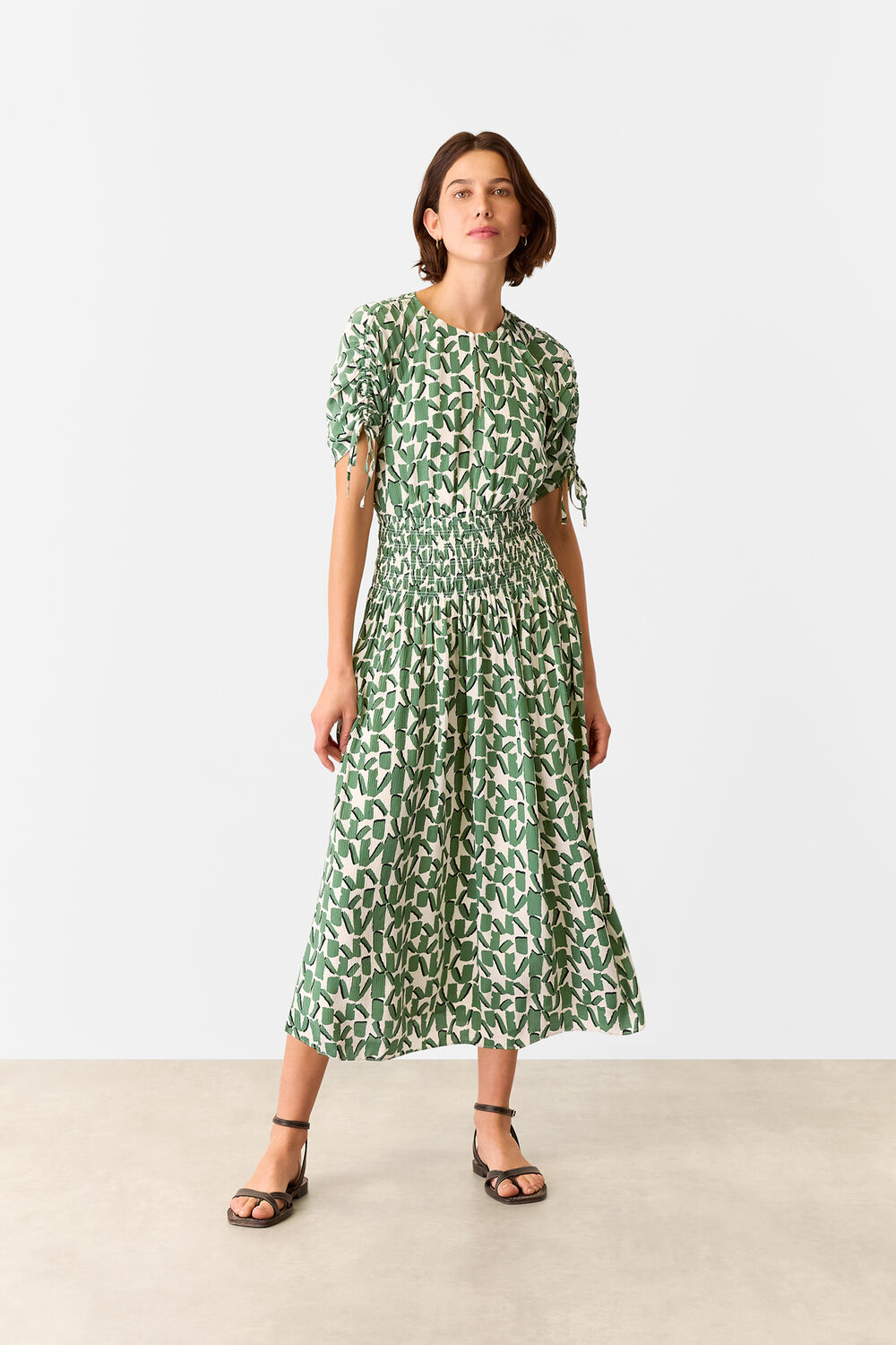 Ivory Abstract Squares Midi Dress