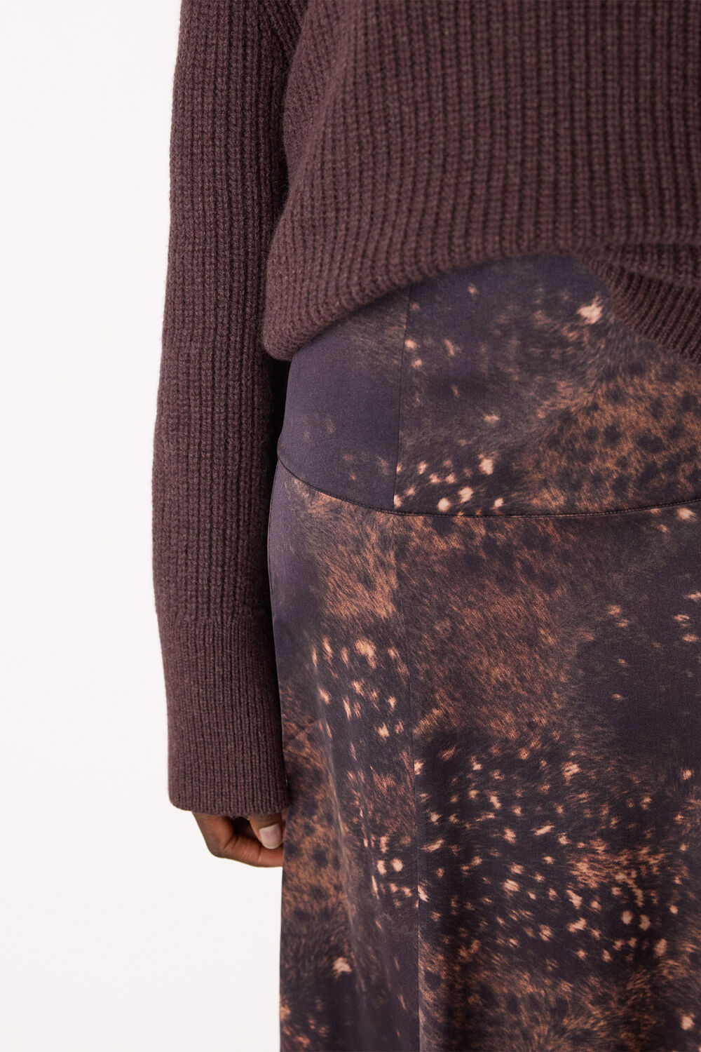 Brown Spotted Animal Midi Skirt