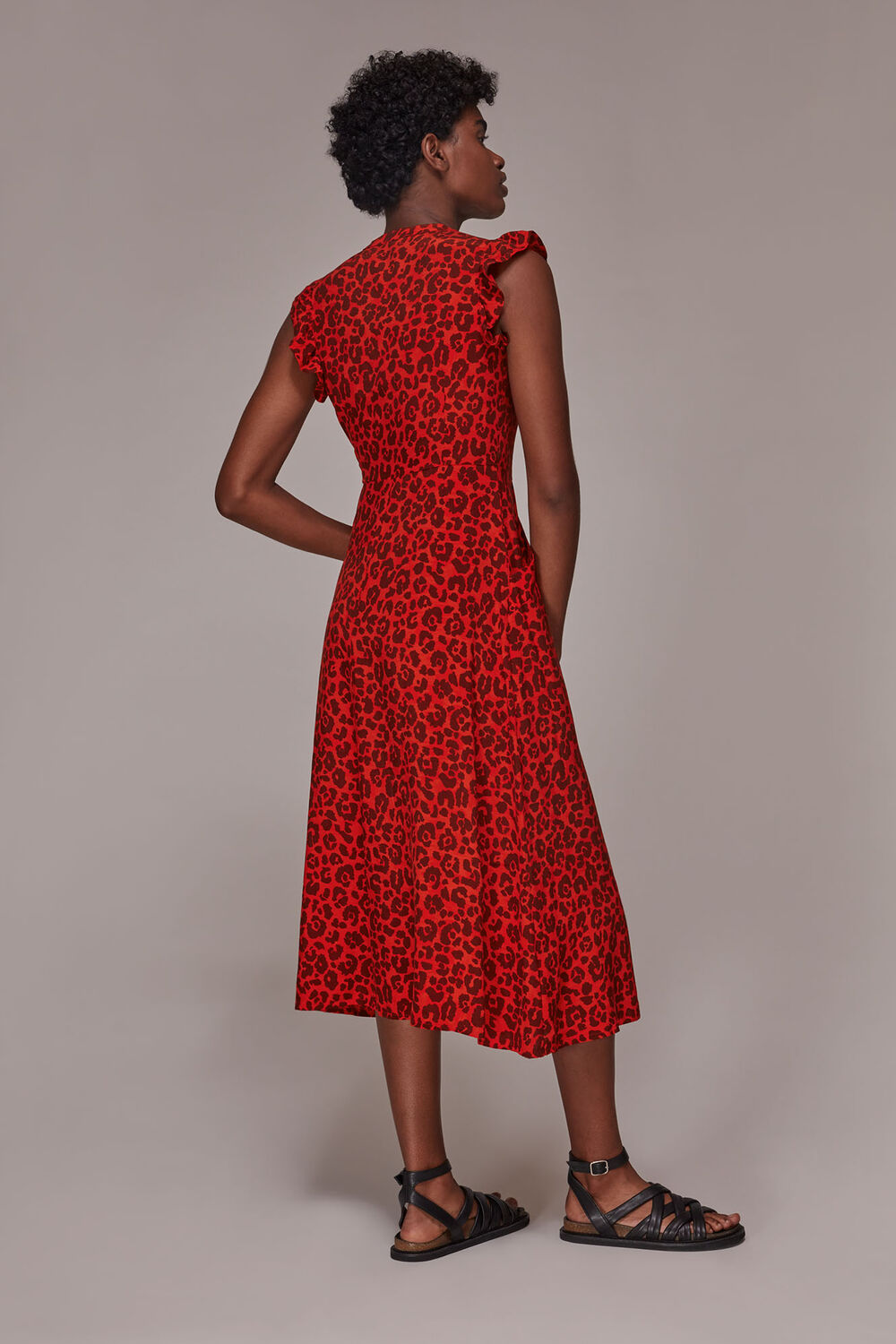 Animal Frill Sleeve Midi Dress