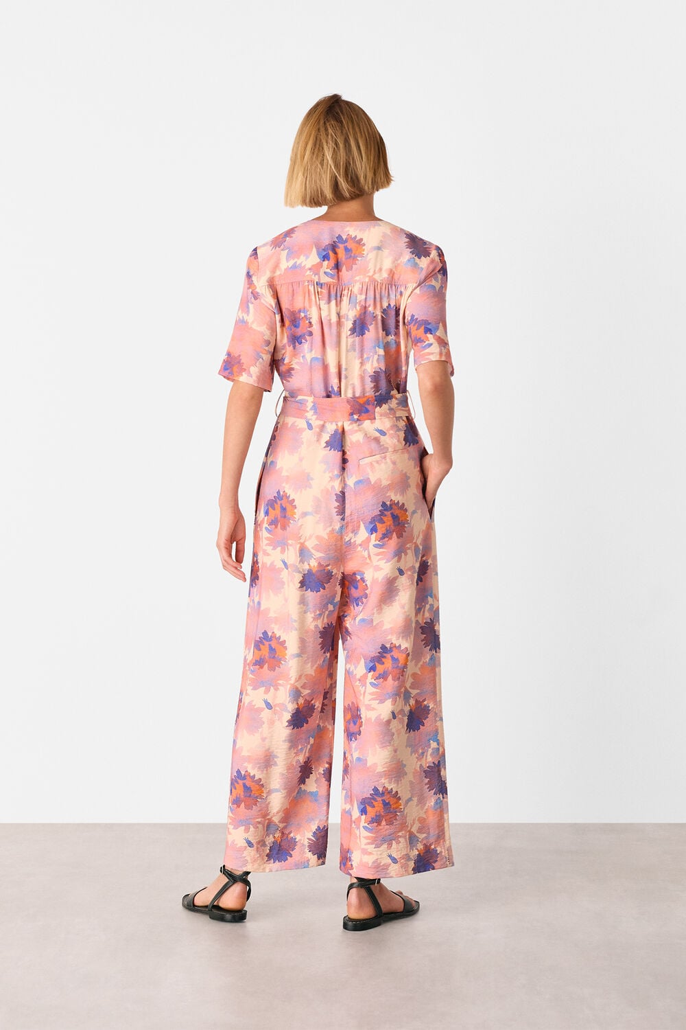 Pink Floral Button Front Jumpsuit