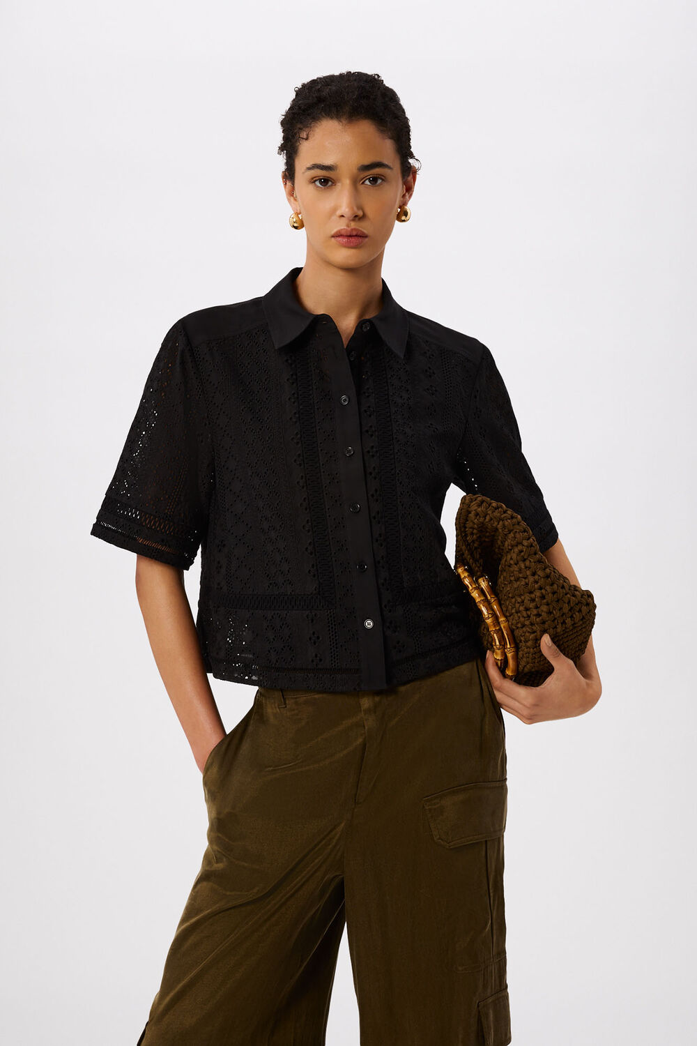 Black Broderie Cotton Shirt