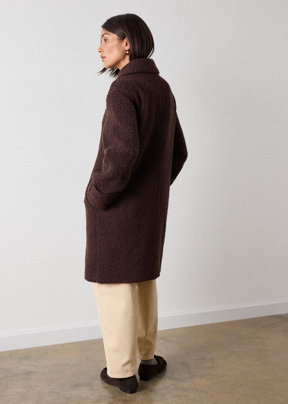 Brown Boucle Wool Car Coat