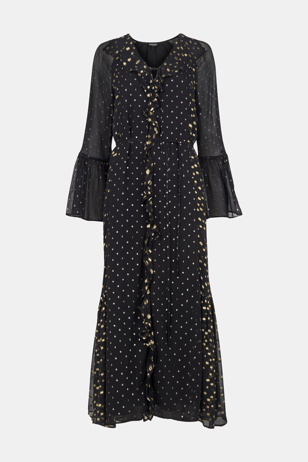 Black Metallic Dobby Ruffle Dress
