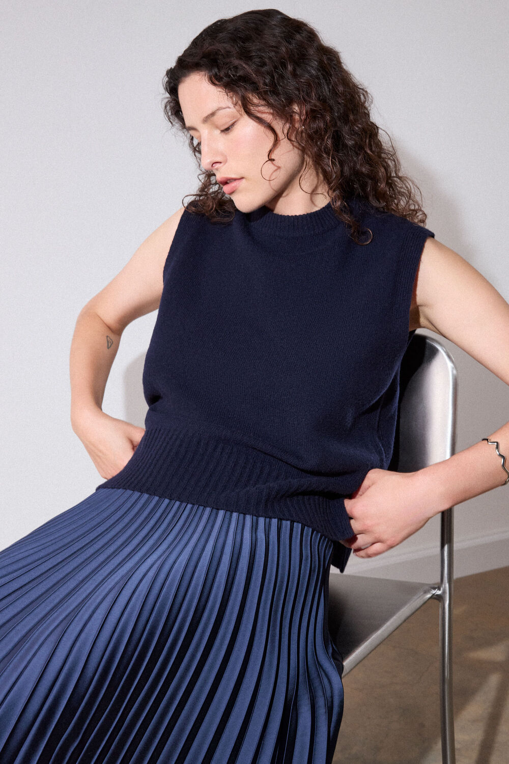 Navy Wool Sleeveless Tank
