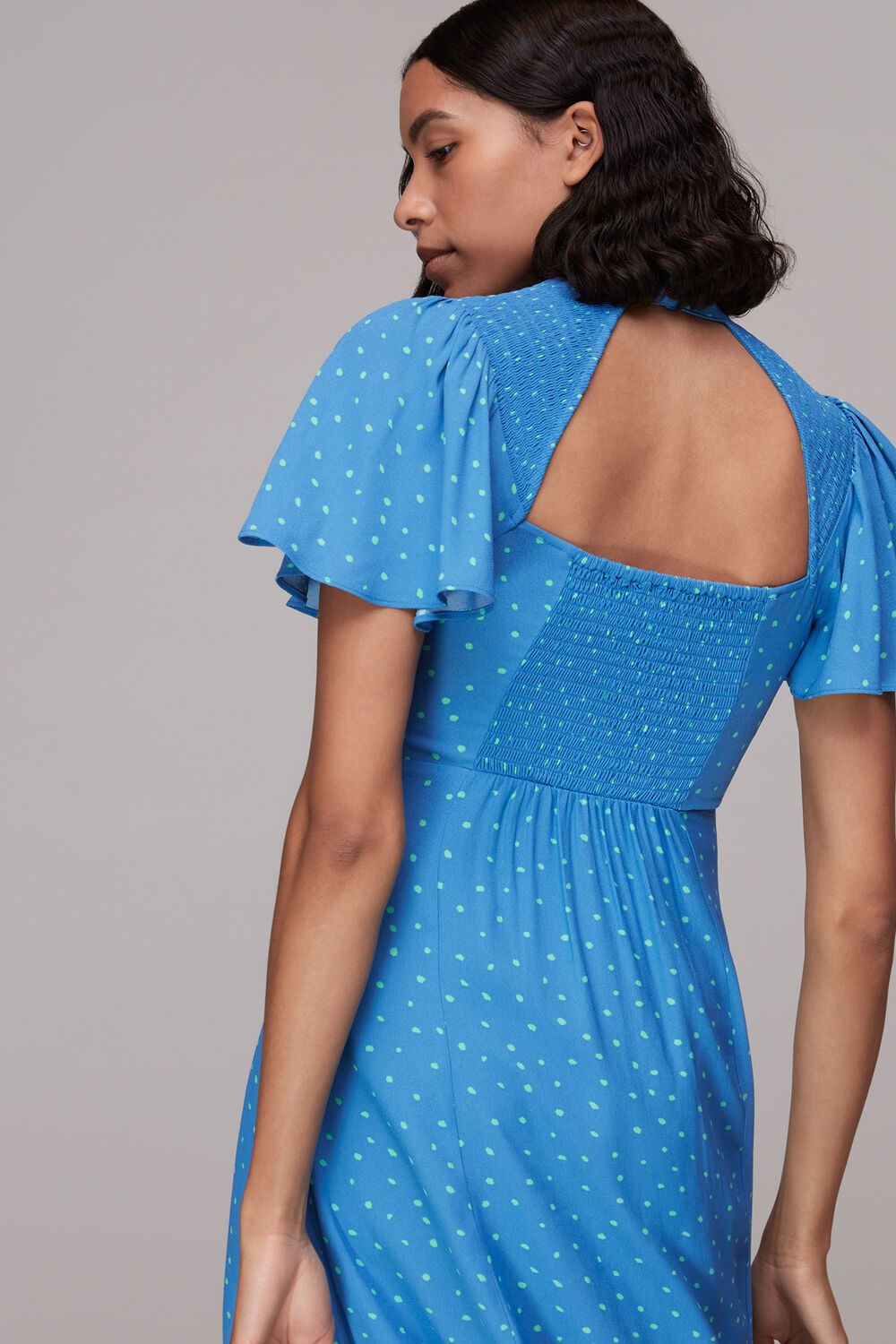 Blue Uneven Spot Print Midi Dress