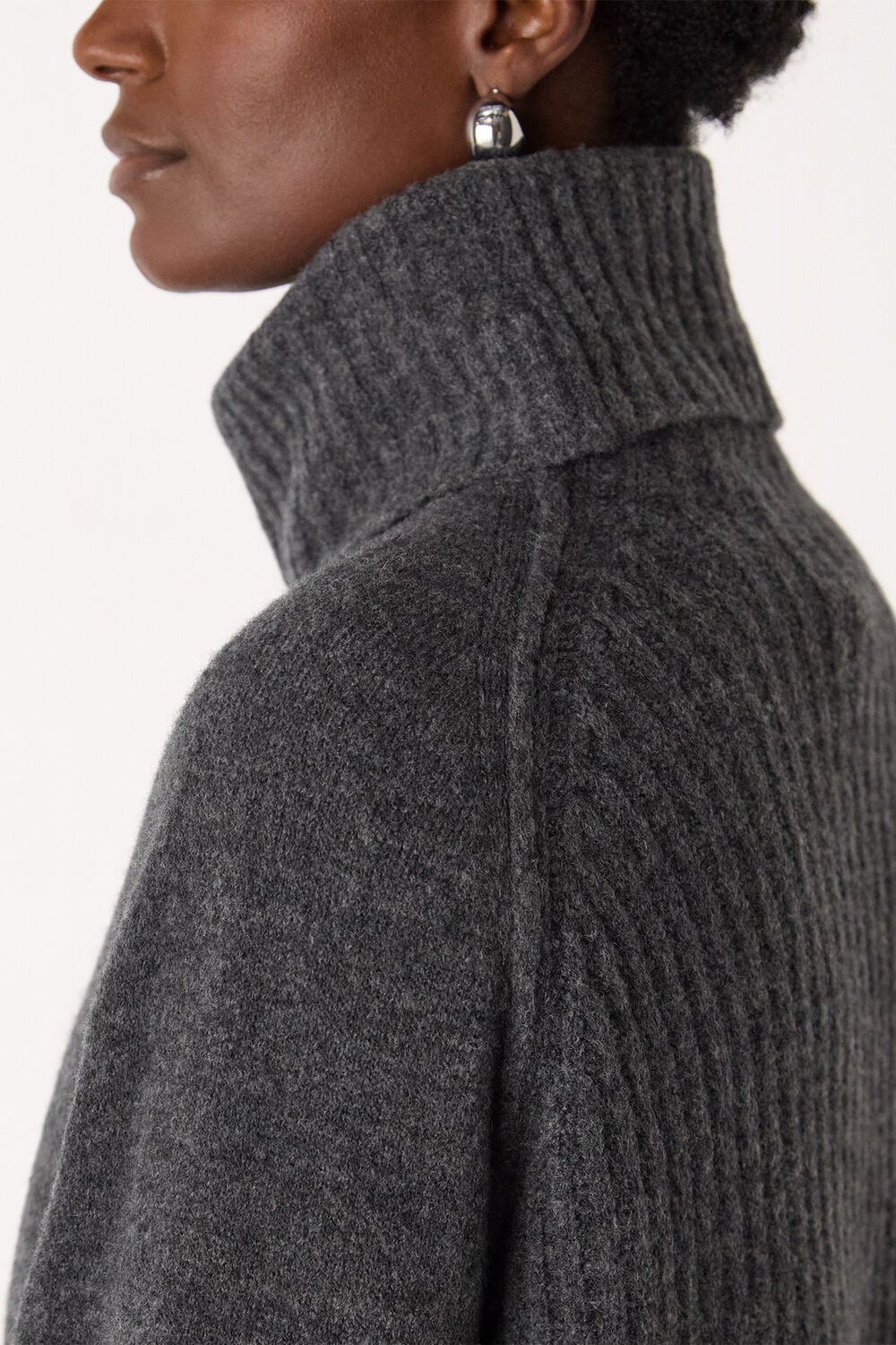 Dark Grey Roll Neck Wool Mix Jumper