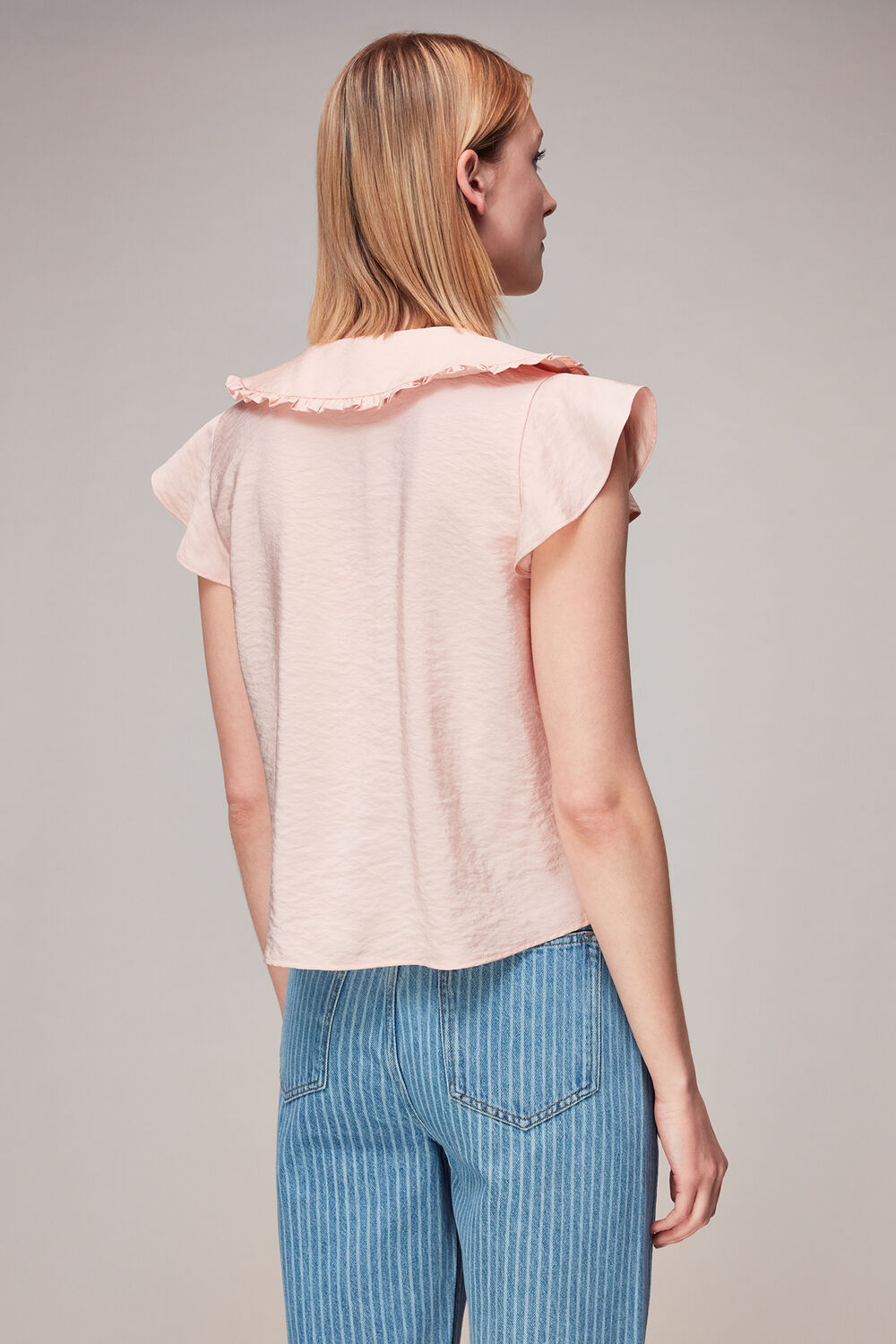 Pale Pink Short Sleeve Collar Top
