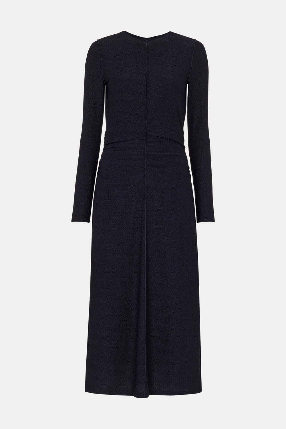 Navy Textured Jersey Ruched Dress