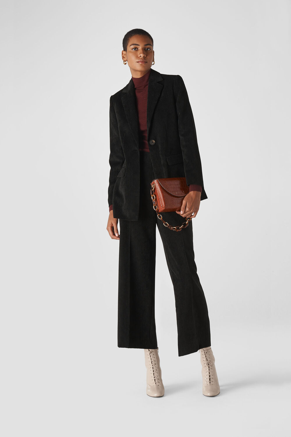 Cord Single Breasted Blazer Black
