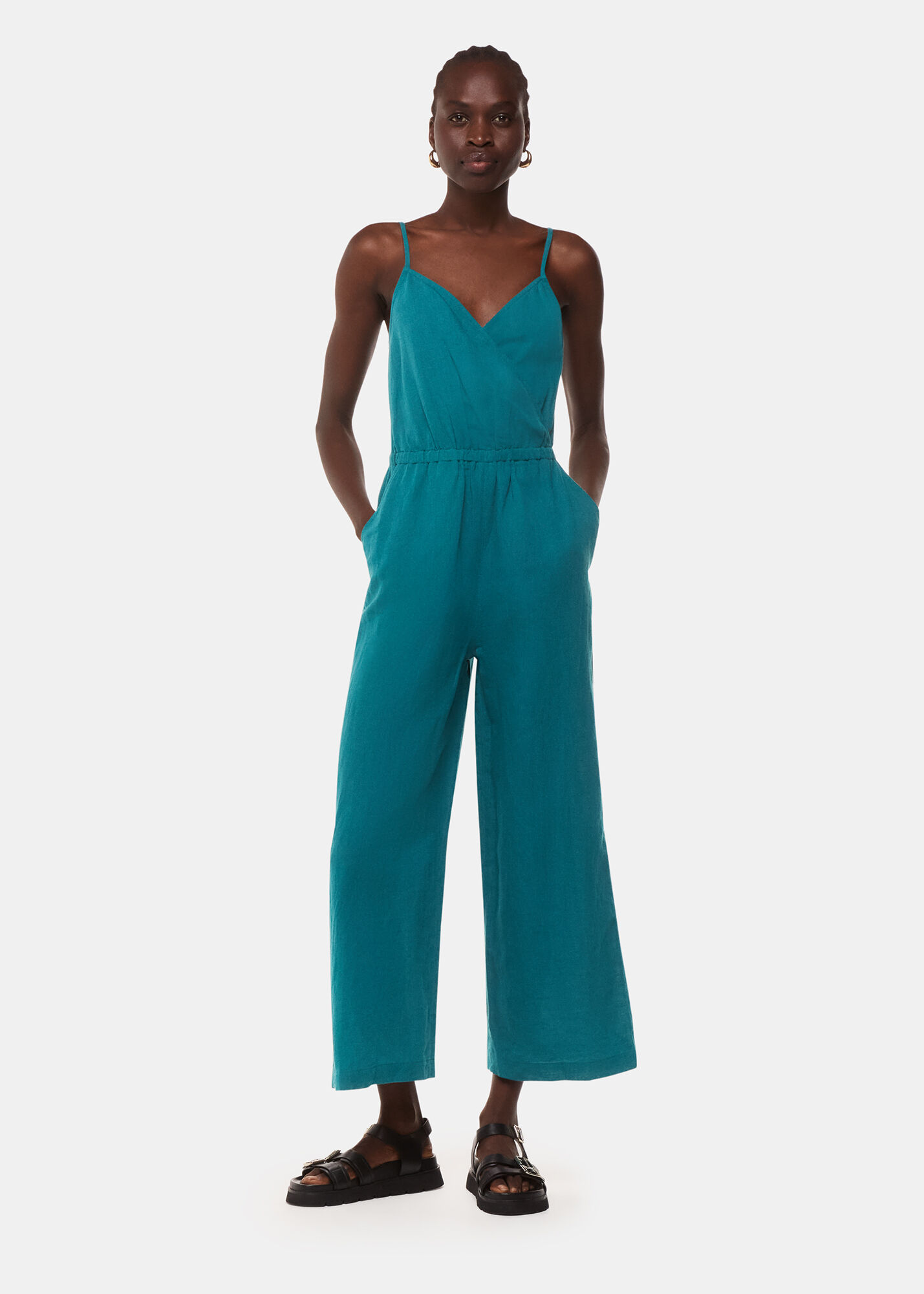 Teal Wrap Linen Blend Jumpsuit | WHISTLES | Whistles US |